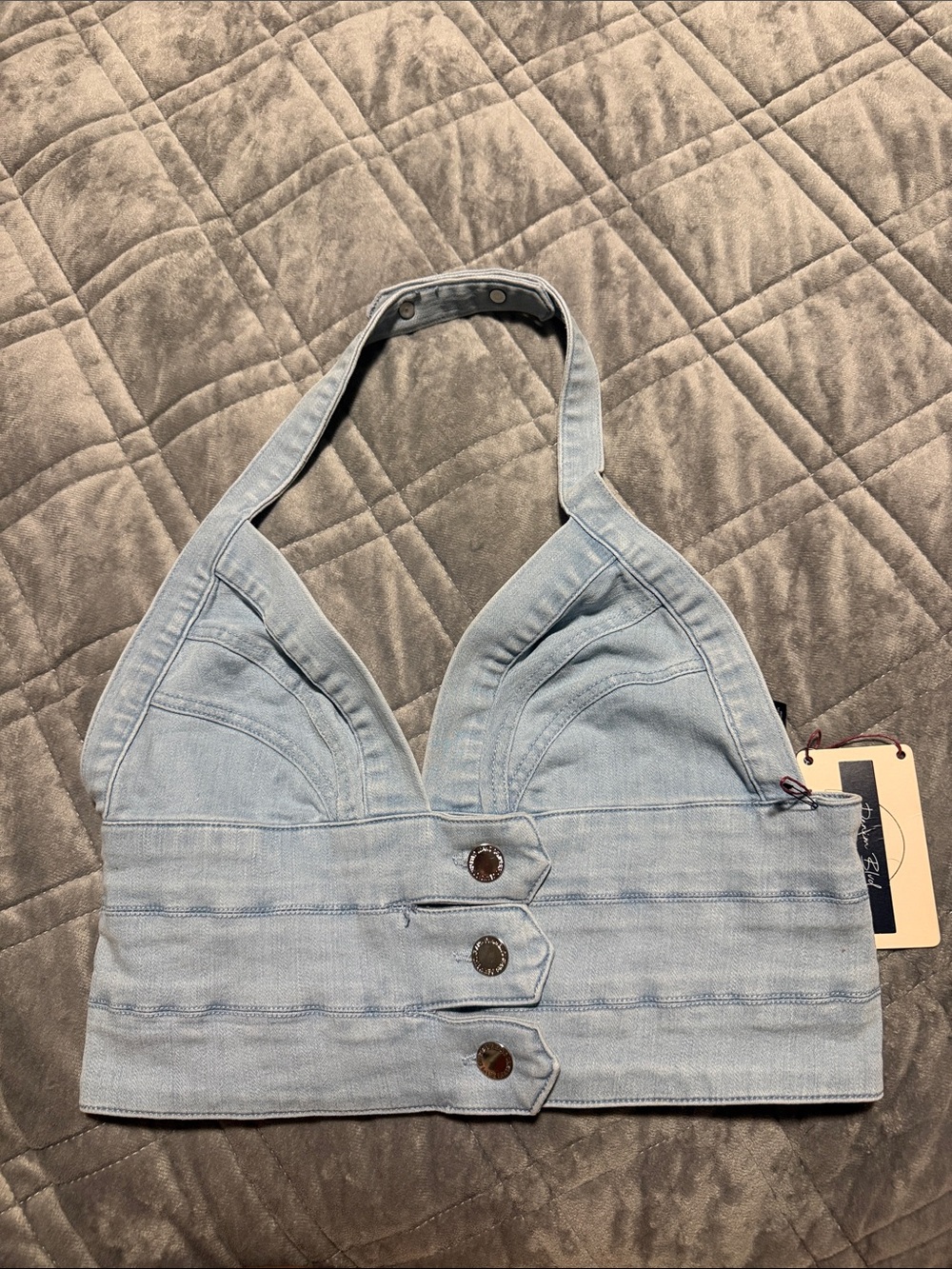 Light Blue Denim Halter Crop Top